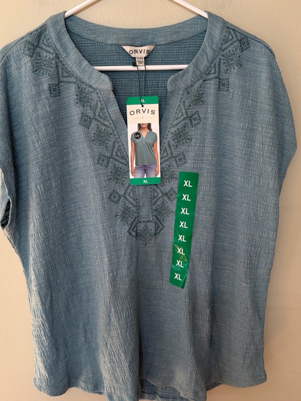 Orvis Sky Blue Embroidered Split-Neck Tunic